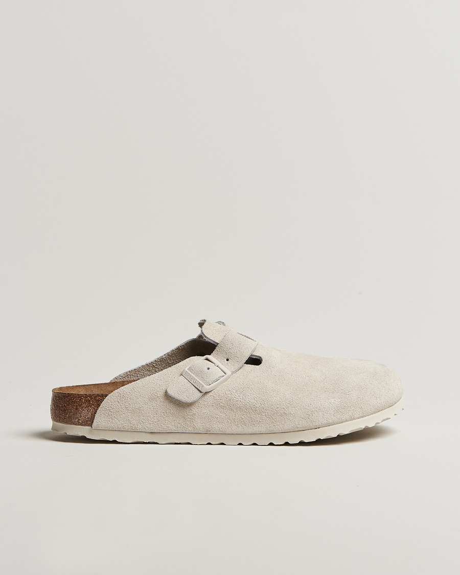 Herre | BIRKENSTOCK Boston Soft Footbed Antique White Suede | BIRKENSTOCK | Boston Soft Footbed Antique White Suede