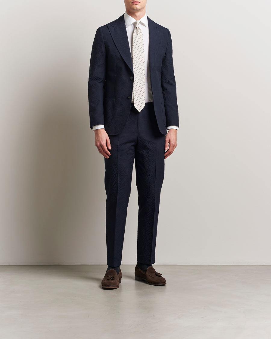 Herre | Bukser | Morris Heritage | Seersucker Suit Trousers Navy