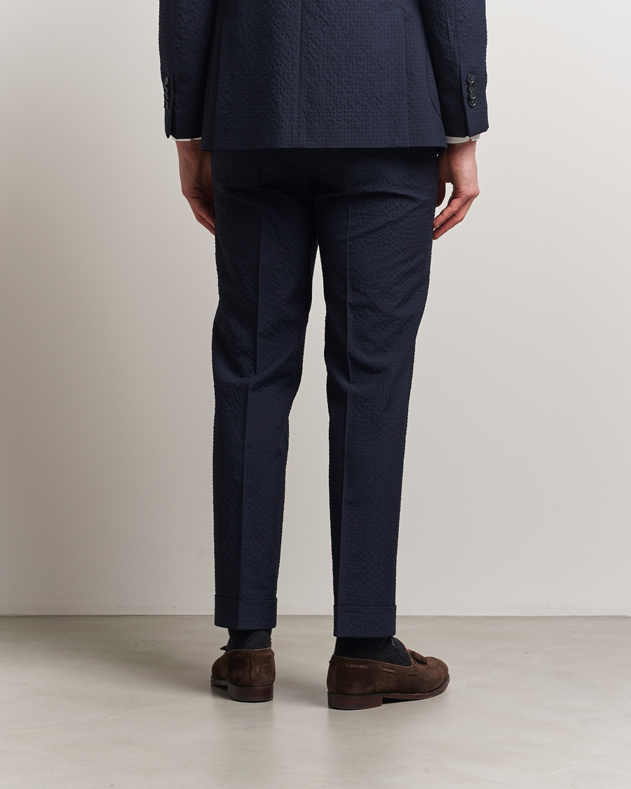 Herre | Bukser | Morris Heritage | Seersucker Suit Trousers Navy