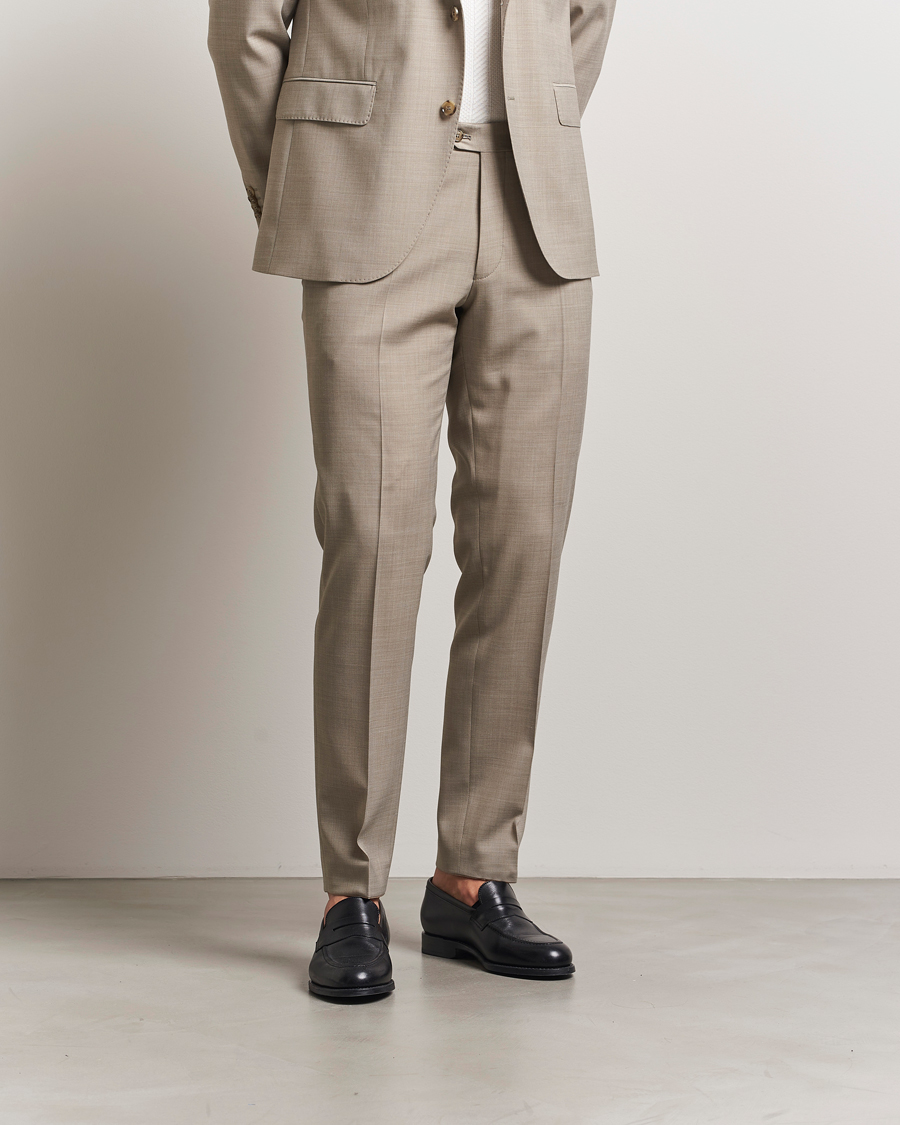 Herre | Bukser | Oscar Jacobson | Denz Wool Stretch Suit Trousers Beige