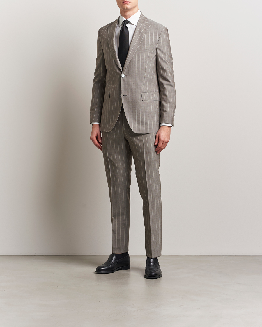 Herre | Dressjakker | Oscar Jacobson | Faron Striped Super 130s Wool Blazer Beige