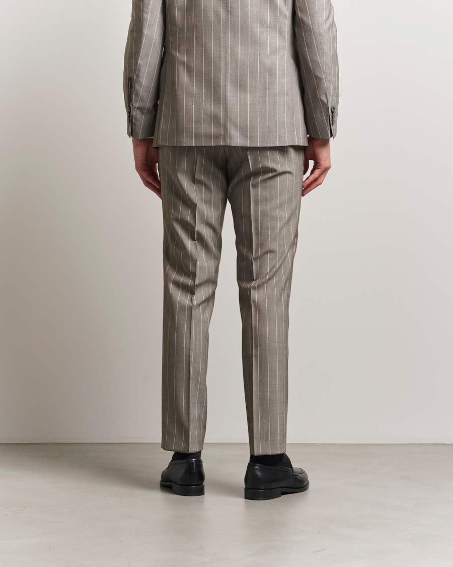 Herre | Bukser | Oscar Jacobson | Dandy Striped Super 130s Wool Trouser Beige