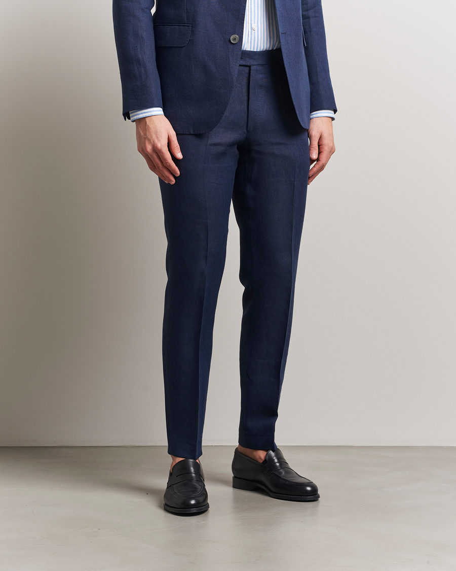 Herre | Bukser | Oscar Jacobson | Denz Linen Trousers Navy