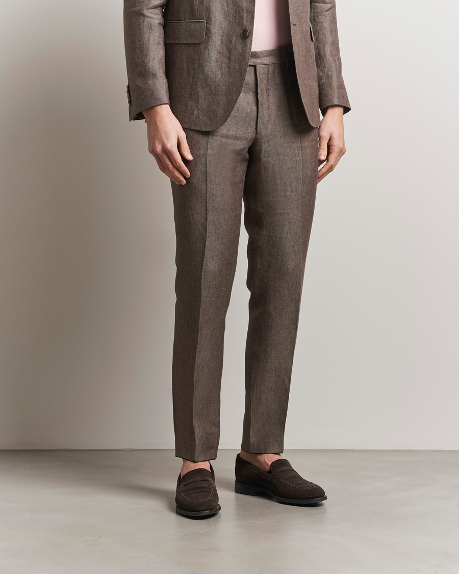 Herre | Bukser | Oscar Jacobson | Denz Linen Trousers Brown