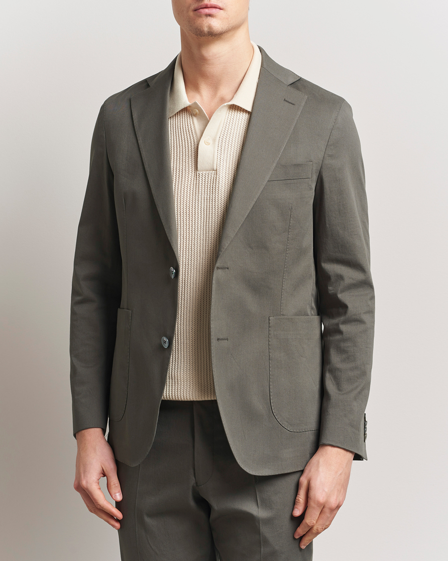 Herre | Dressjakker | Oscar Jacobson | Ferry Patch Cotton Blazer Olive