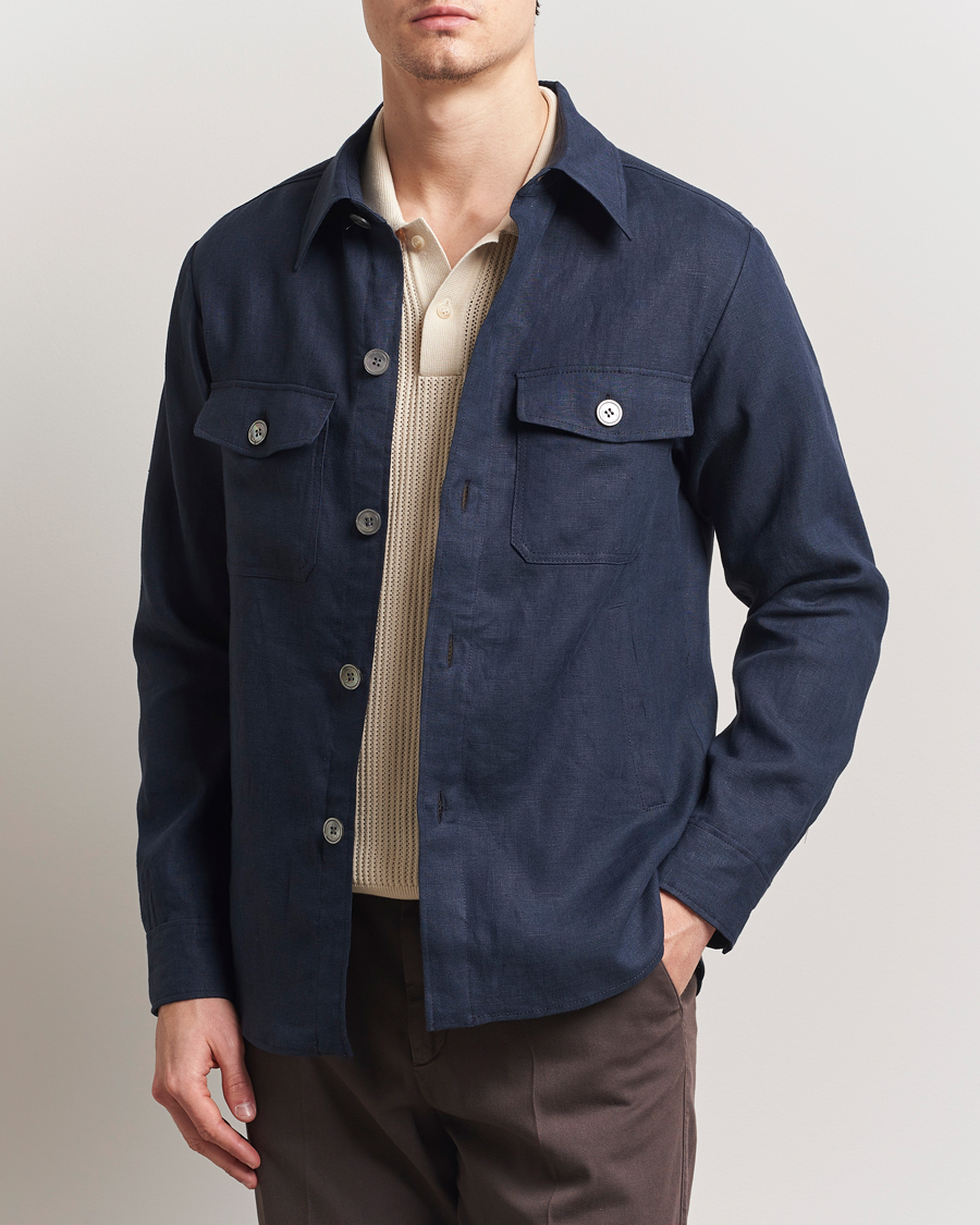 Herre | Skjorter | Oscar Jacobson | Maverick Linen Shirt Jacket Navy