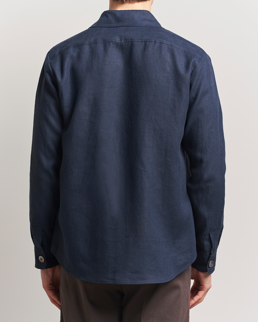 Herre | Skjorter | Oscar Jacobson | Maverick Linen Shirt Jacket Navy