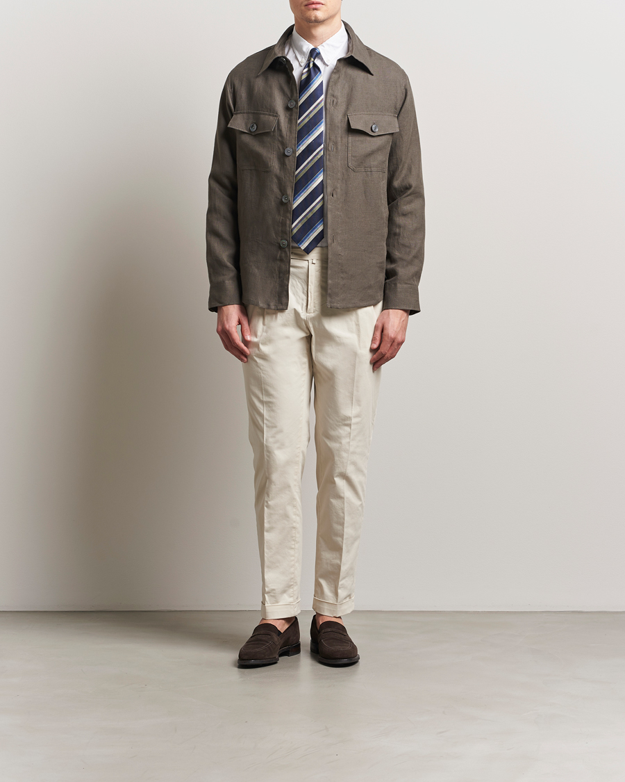 Herre | Skjorter | Oscar Jacobson | Maverick Linen Shirt Jacket Olive