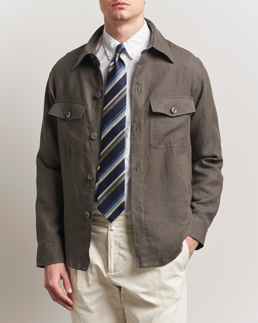 Herre | Skjorter | Oscar Jacobson | Maverick Linen Shirt Jacket Olive