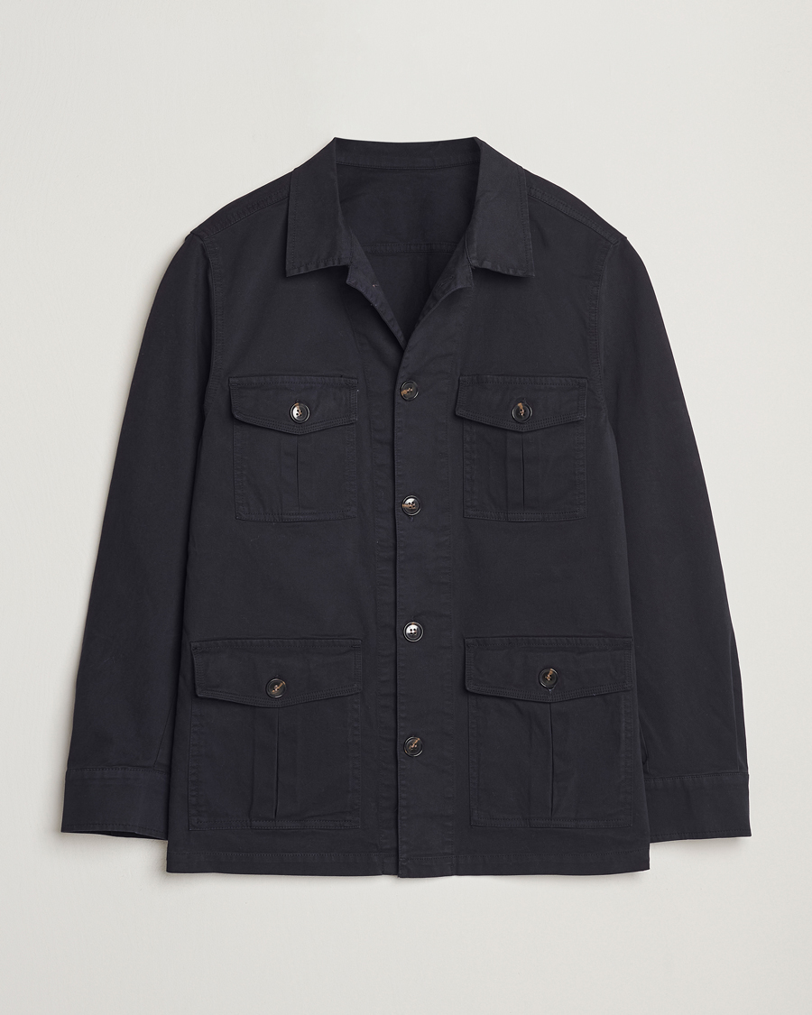Herre | Skjorter | Oscar Jacobson | Safari Cotton Shirt Jacket Navy