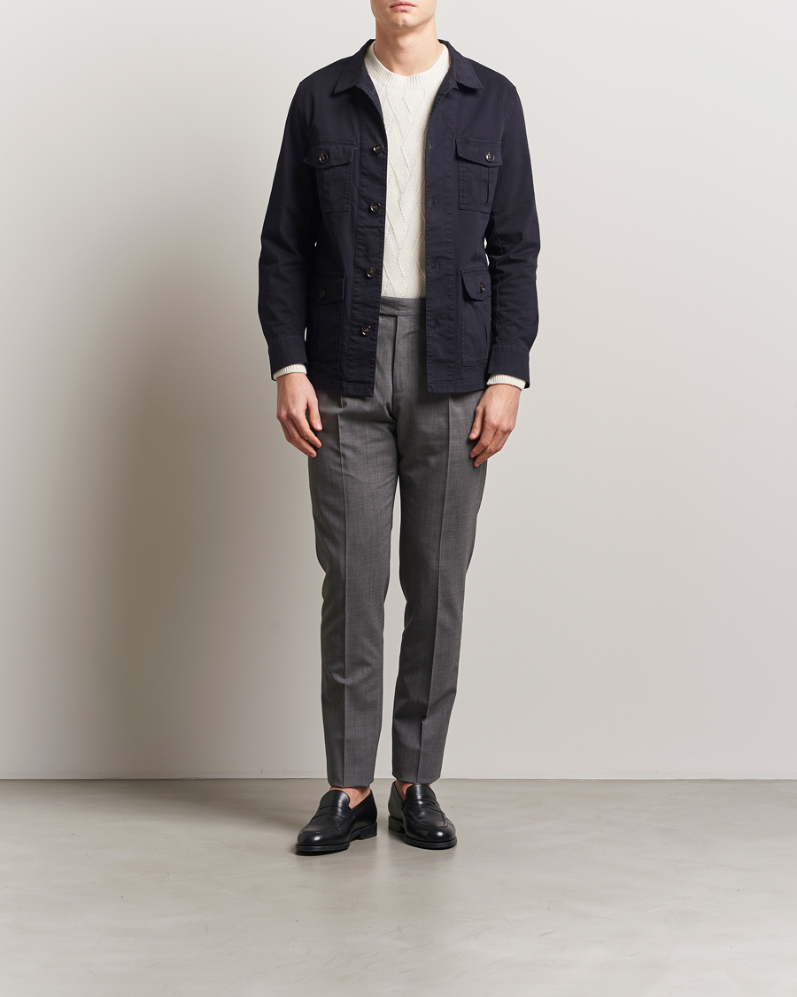 Herre | Skjorter | Oscar Jacobson | Safari Cotton Shirt Jacket Navy