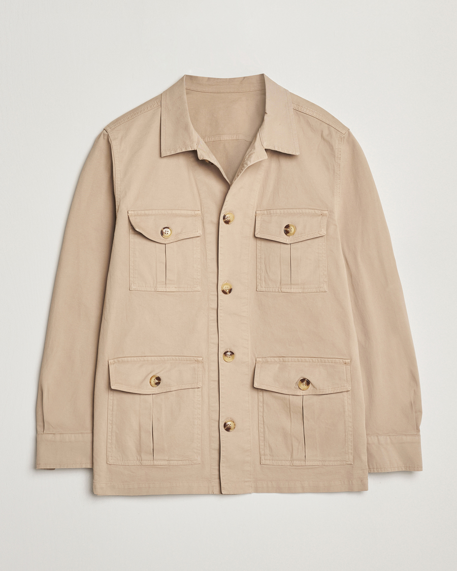 Herre | Skjorter | Oscar Jacobson | Safari Cotton Shirt Jacket Beige