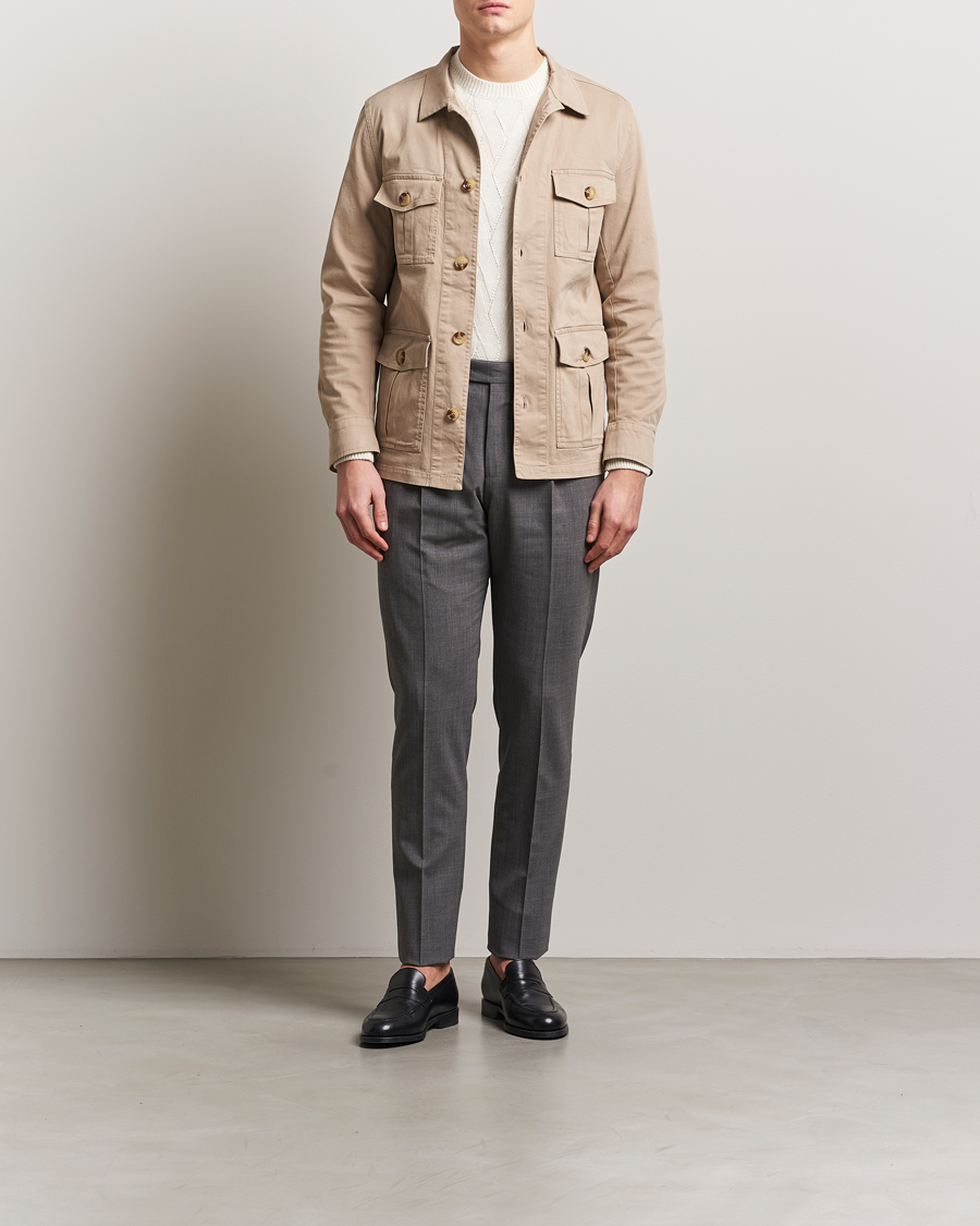 Herre | Skjorter | Oscar Jacobson | Safari Cotton Shirt Jacket Beige