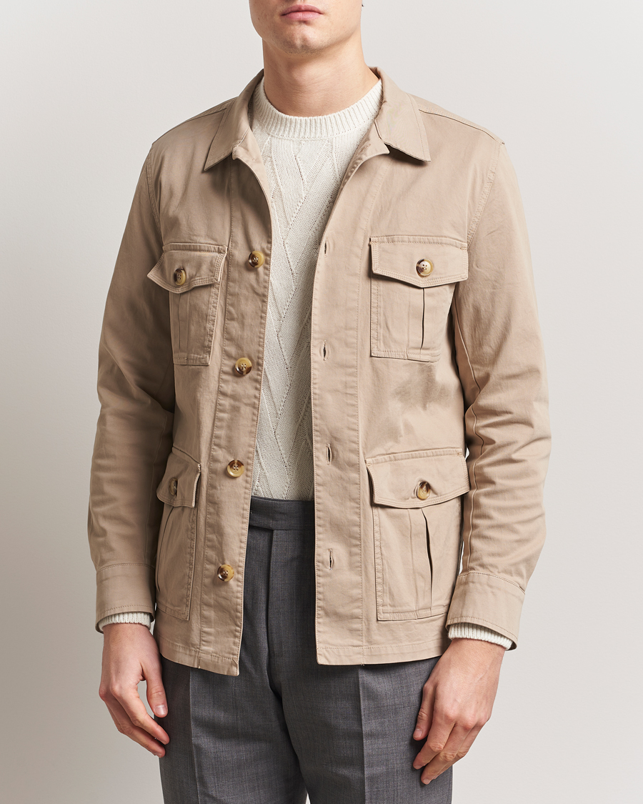 Herre | Skjorter | Oscar Jacobson | Safari Cotton Shirt Jacket Beige