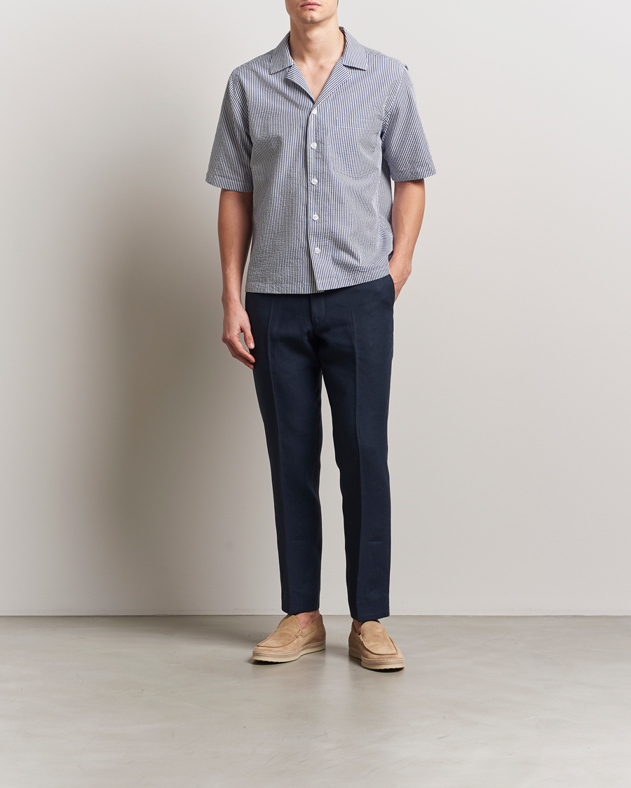 Herre | Bukser | Oscar Jacobson | Dandy Linen Trousers Navy