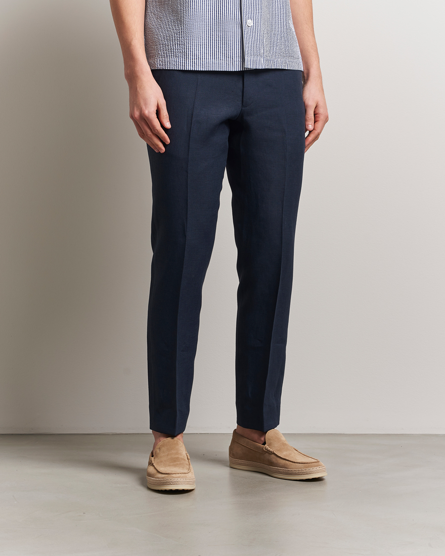 Herre | Bukser | Oscar Jacobson | Dandy Linen Trousers Navy
