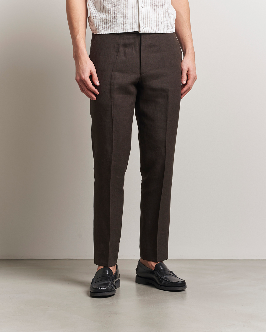 Herre | Bukser | Oscar Jacobson | Dandy Linen Trousers Brown