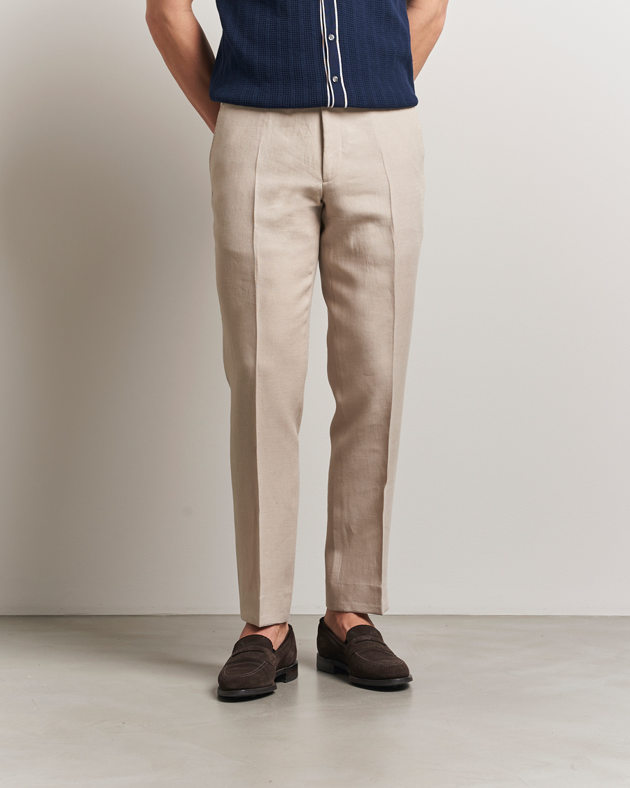 Herre | Bukser | Oscar Jacobson | Dandy Linen Trousers Beige