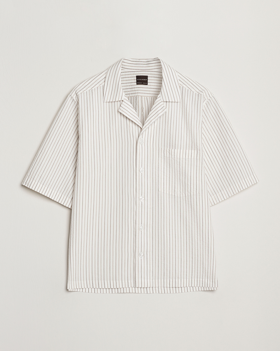 Herre | Skjorter | Oscar Jacobson | Cuban Short Sleeve Seersucker Shirt White