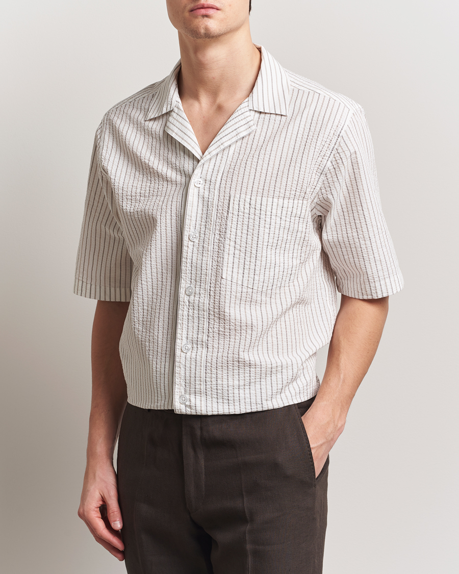 Herre | Skjorter | Oscar Jacobson | Cuban Short Sleeve Seersucker Shirt White