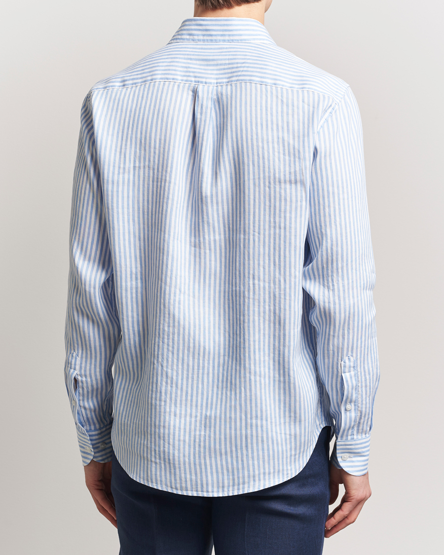 Herre | Skjorter | Oscar Jacobson | Wide Spread Linen/Cotton Venetian Stripe Shirt Blue