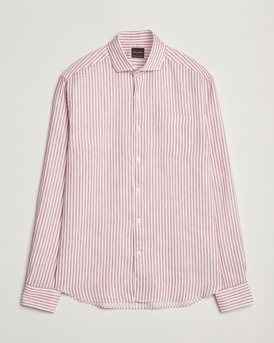 Herre | Skjorter | Oscar Jacobson | Wide Spread Linen/Cotton Venetian Stripe Shirt Red