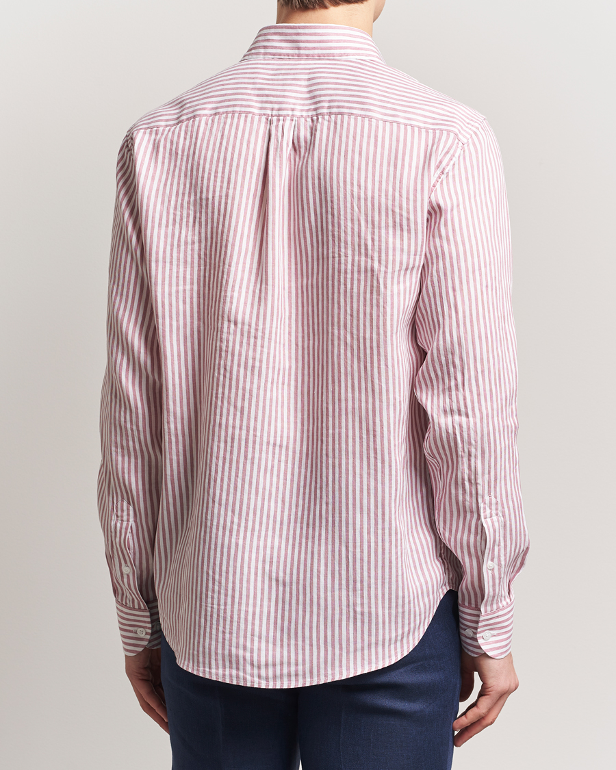 Herre | Skjorter | Oscar Jacobson | Wide Spread Linen/Cotton Venetian Stripe Shirt Red