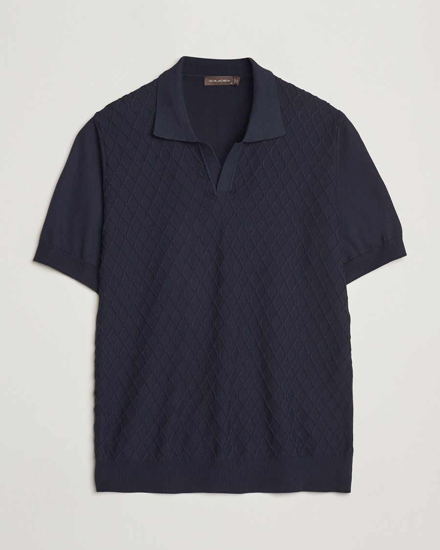 Herre | Pikéer | Oscar Jacobson | Mirza Structured Cotton Polo Navy