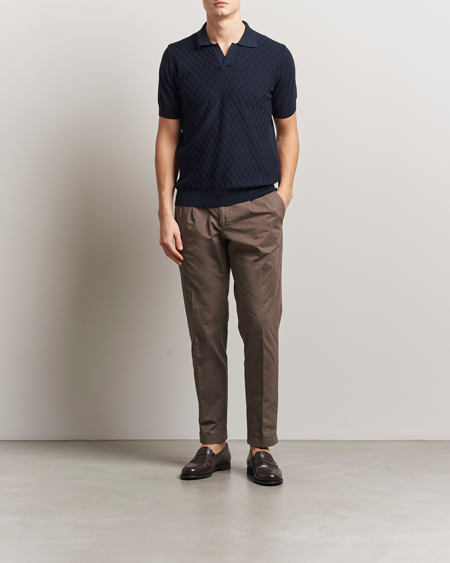 Herre | Pikéer | Oscar Jacobson | Mirza Structured Cotton Polo Navy