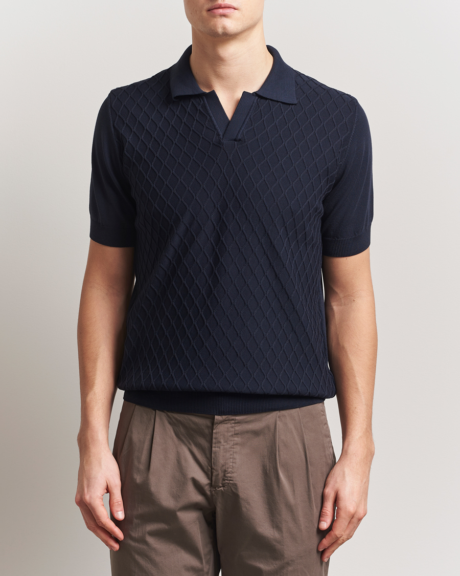 Herre | Pikéer | Oscar Jacobson | Mirza Structured Cotton Polo Navy