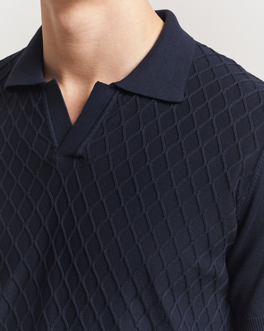 Herre | Pikéer | Oscar Jacobson | Mirza Structured Cotton Polo Navy