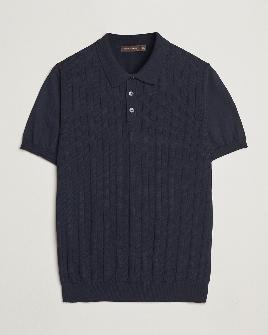Herre | Pikéer | Oscar Jacobson | Barto Structured Cotton Polo Navy