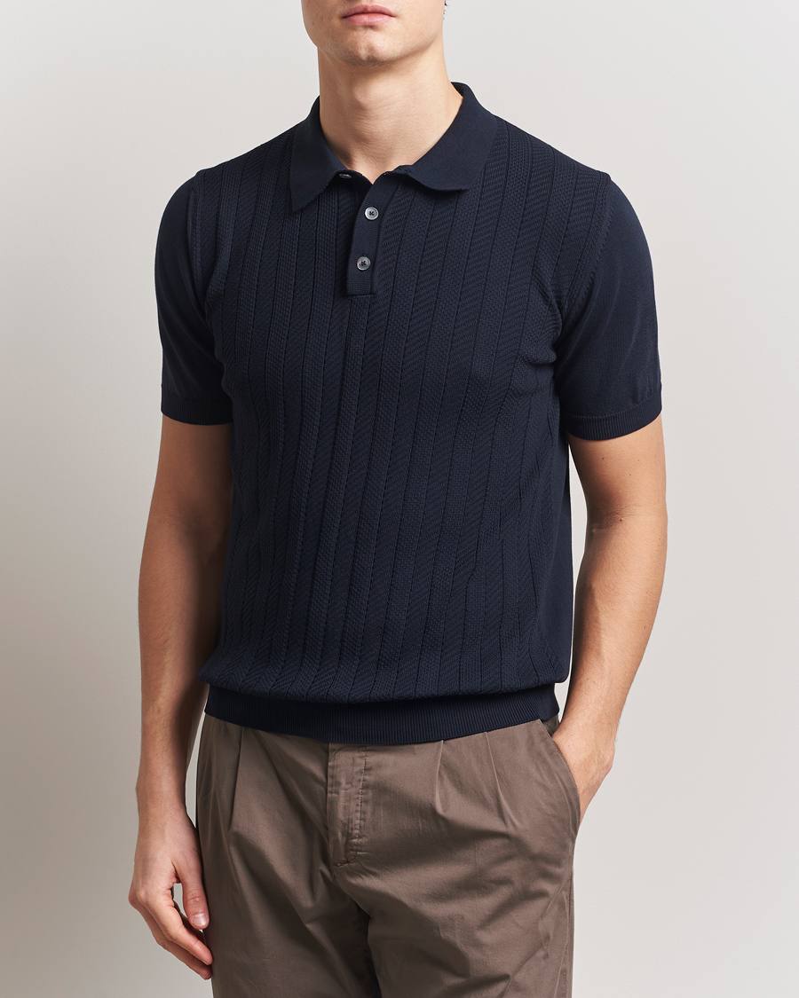 Herre | Pikéer | Oscar Jacobson | Barto Structured Cotton Polo Navy
