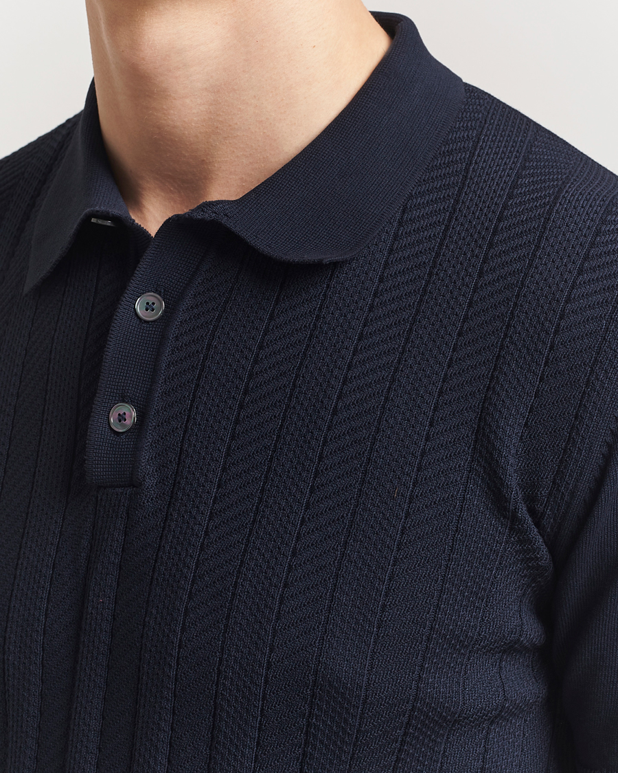 Herre | Pikéer | Oscar Jacobson | Barto Structured Cotton Polo Navy