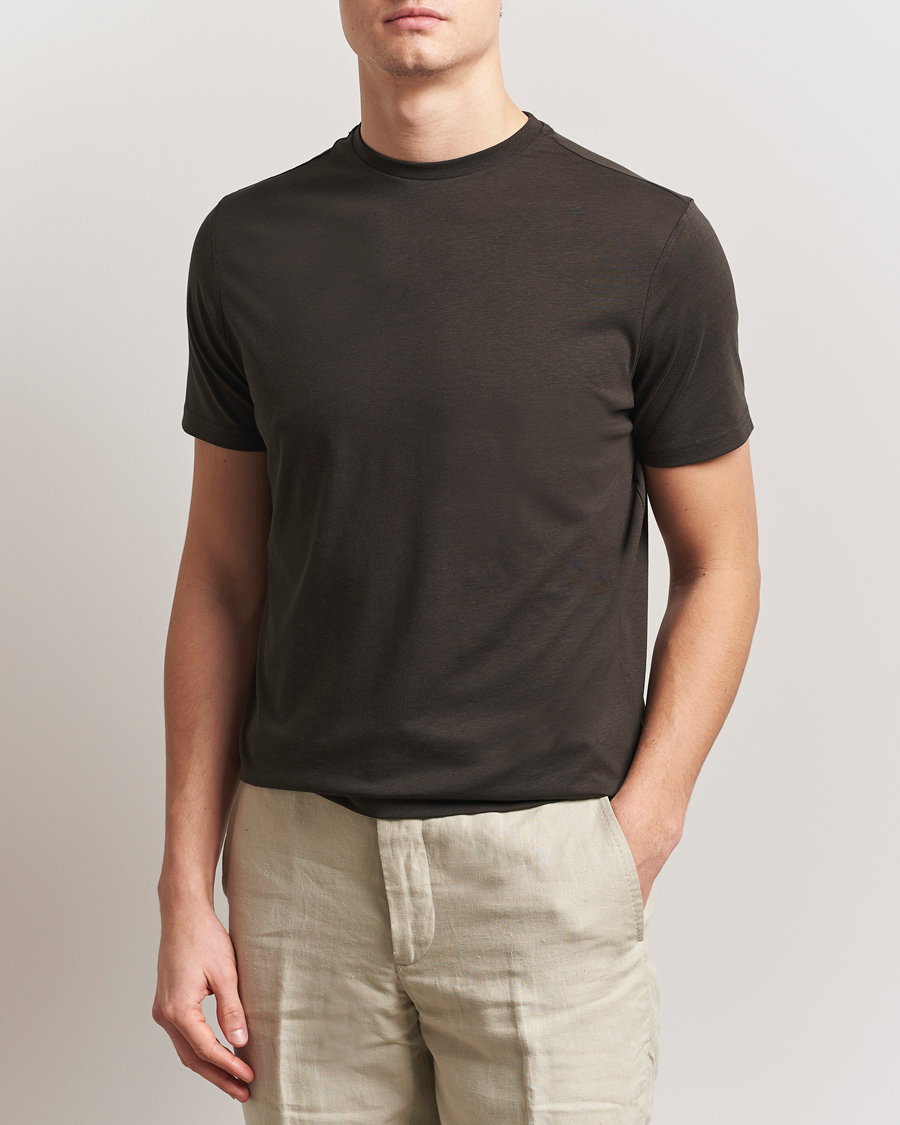Herre | T-Shirts | Oscar Jacobson | Kim Cotton/Tencel T-Shirt Brown