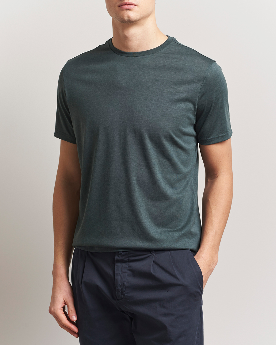 Herre | T-Shirts | Oscar Jacobson | Kim Cotton/Tencel T-Shirt Deep Green