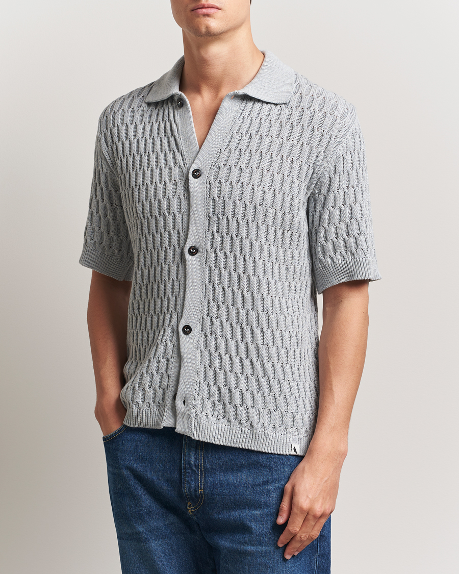 Herre | Skjorter | Peregrine | Cove Knitted Short Sleeve Shirt Washed Denim
