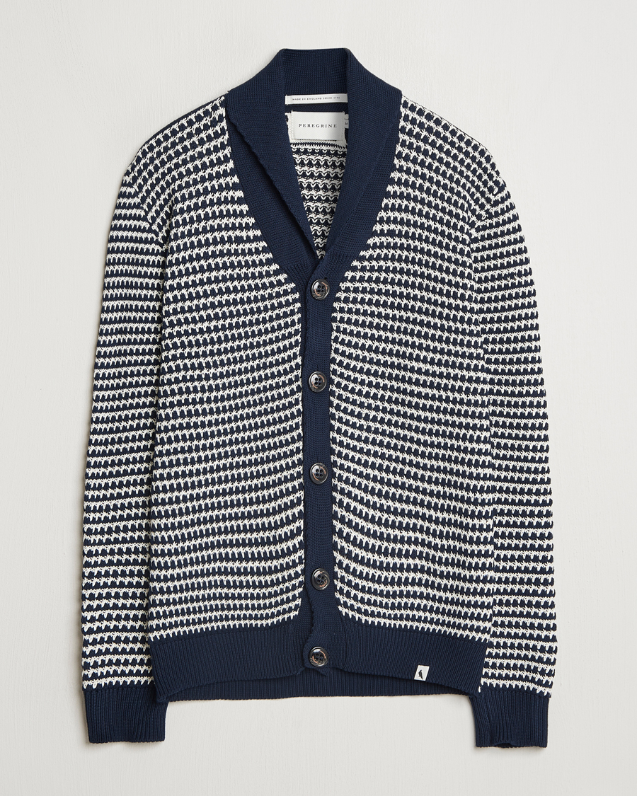 Herre | Gensere | Peregrine | Island Crochet Knitted Cardigan Navy