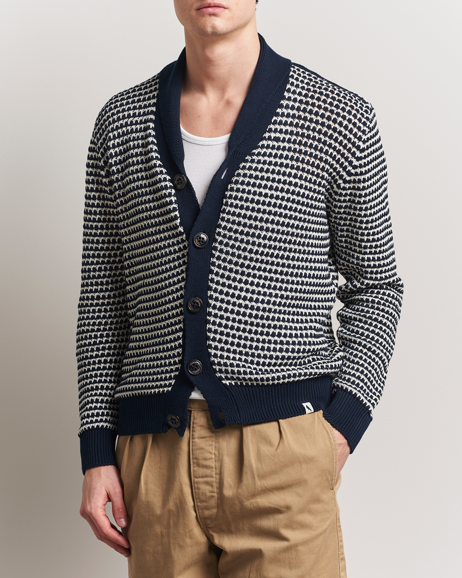 Herre | Gensere | Peregrine | Island Crochet Knitted Cardigan Navy