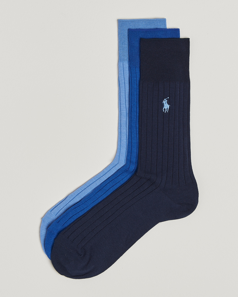 Herre | Undertøy | Polo Ralph Lauren | 3-Pack Egyptian Rib Crew Sock Blue Combo