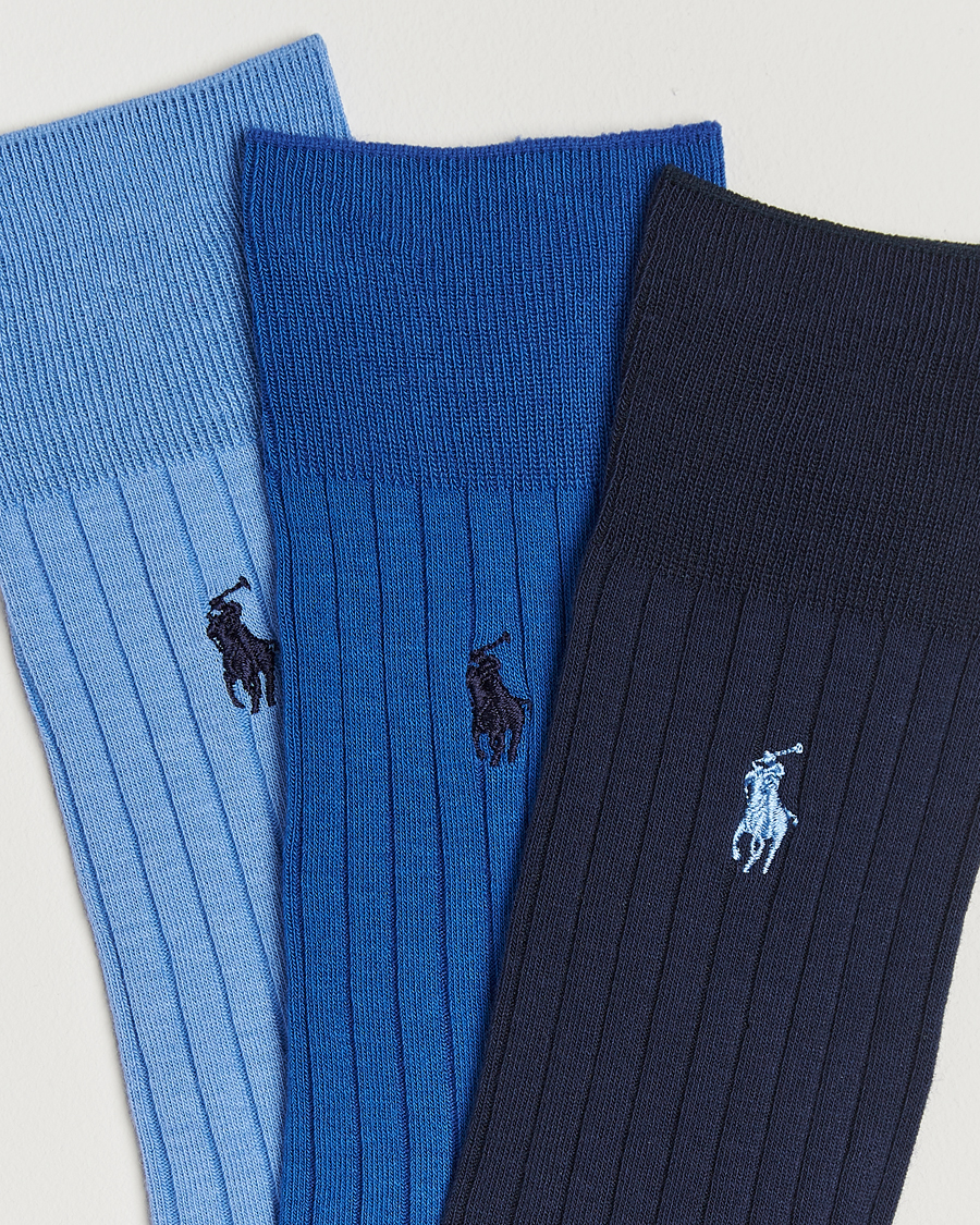 Herre | Undertøy | Polo Ralph Lauren | 3-Pack Egyptian Rib Crew Sock Blue Combo