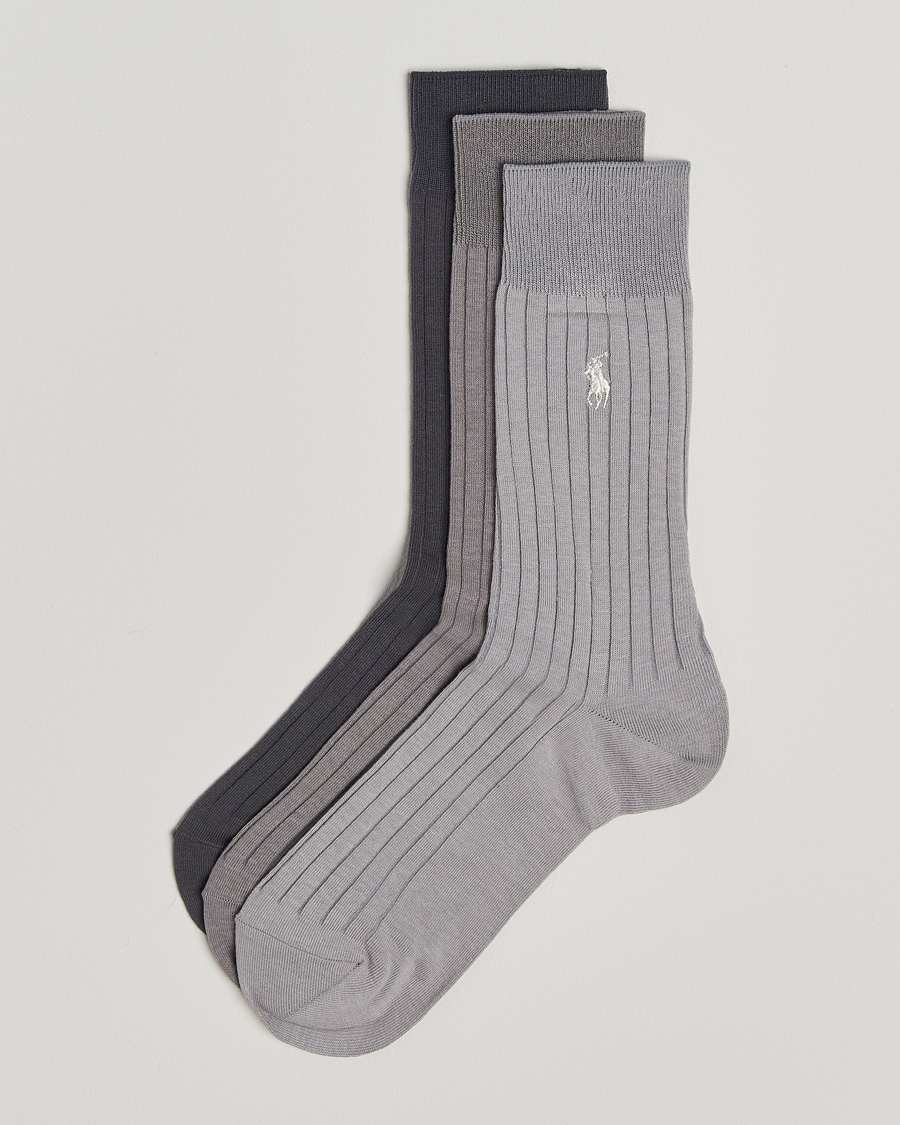 Herre | Undertøy | Polo Ralph Lauren | 3-Pack Egyptian Rib Crew Sock Grey Combo