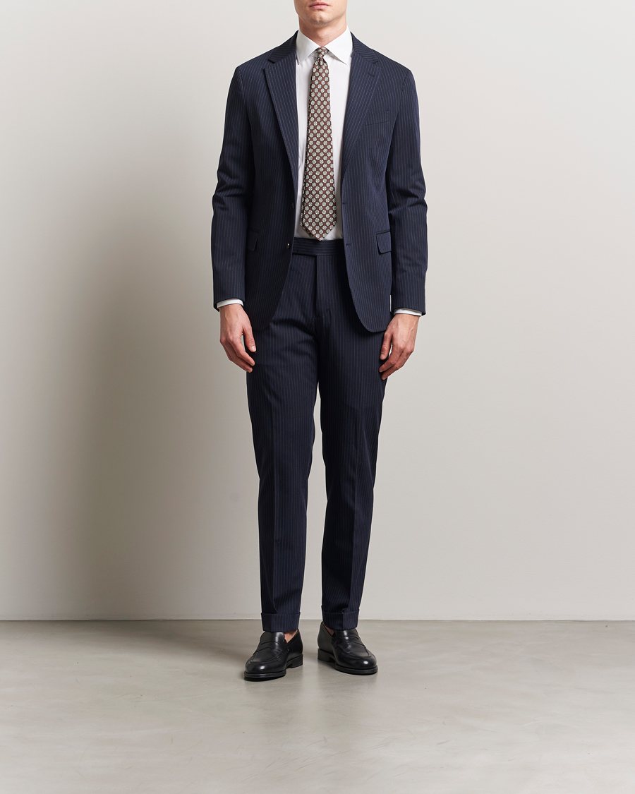 Herre | Bukser | Polo Ralph Lauren | Twill Pinstriped Pleated Suit Trousers Navy/Grey