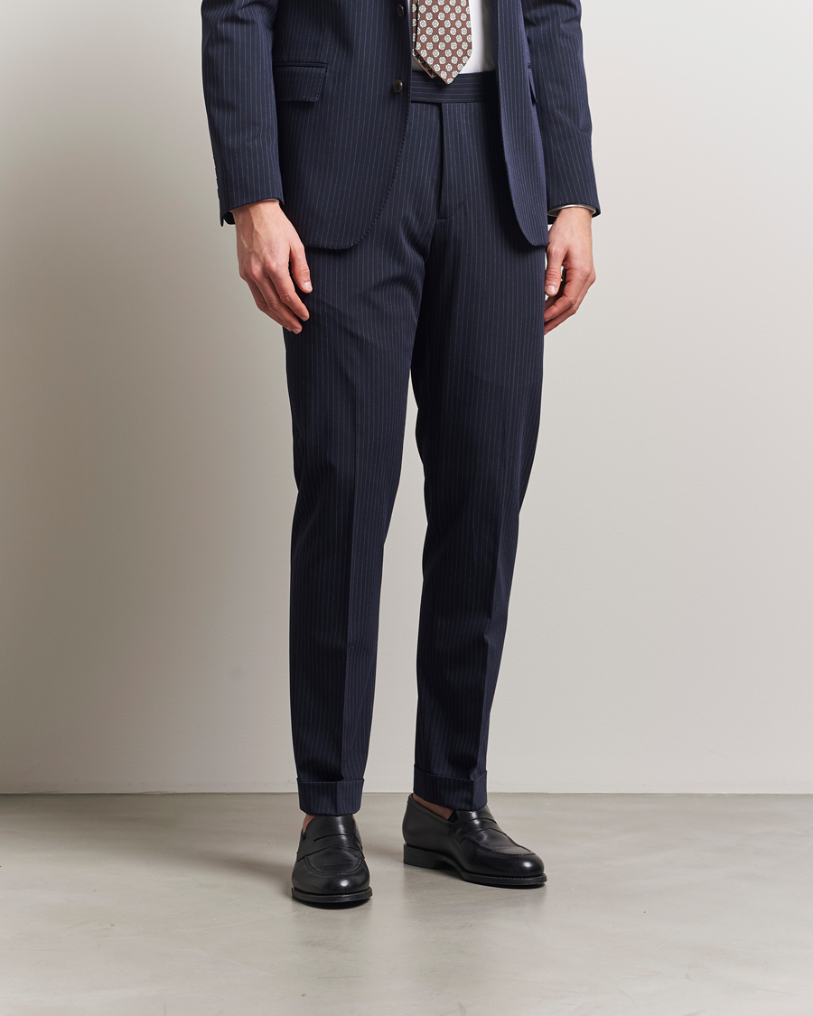 Herre | Bukser | Polo Ralph Lauren | Twill Pinstriped Pleated Suit Trousers Navy/Grey