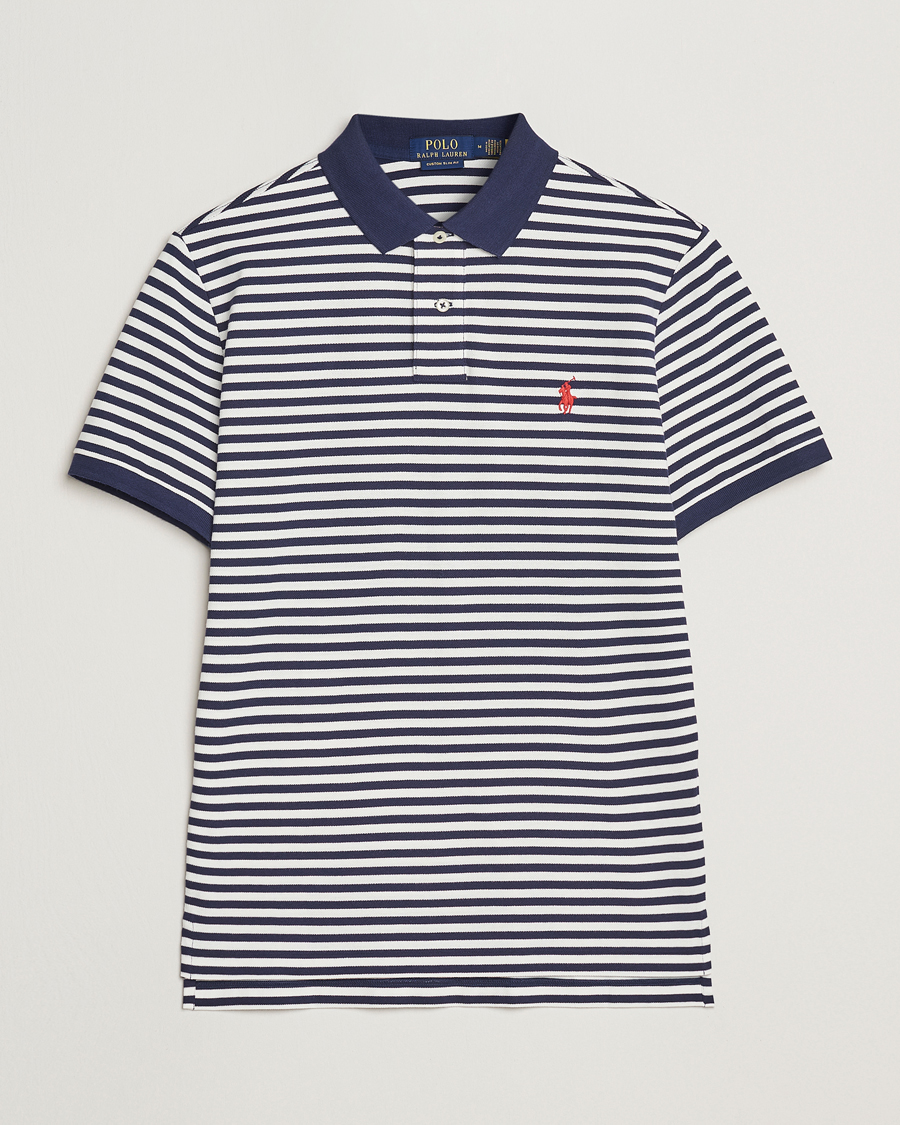 Herre | Pikéer | Polo Ralph Lauren | Custom Slim Fit Striped Polo Deckwash White/Navy