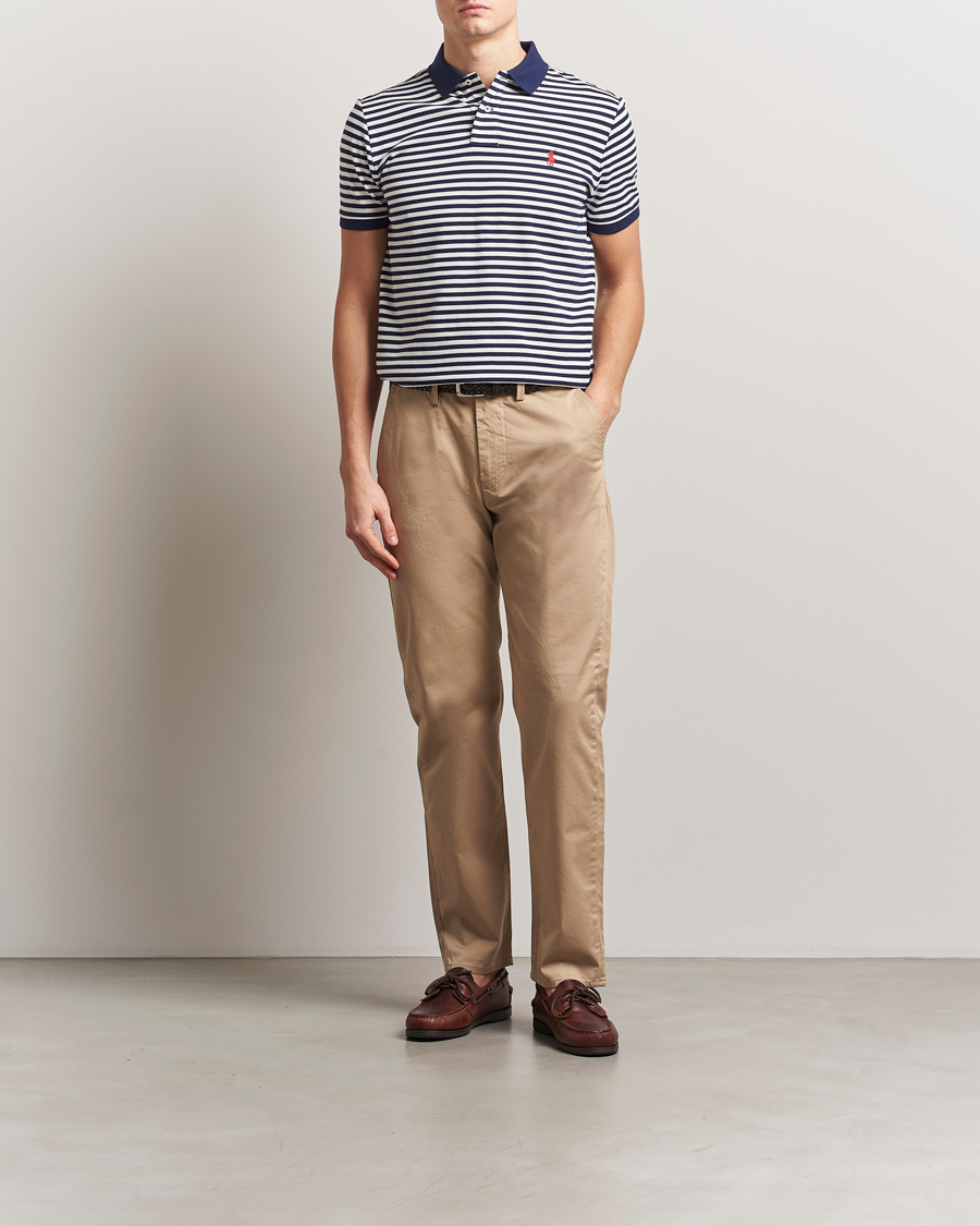 Herre | Pikéer | Polo Ralph Lauren | Custom Slim Fit Striped Polo Deckwash White/Navy