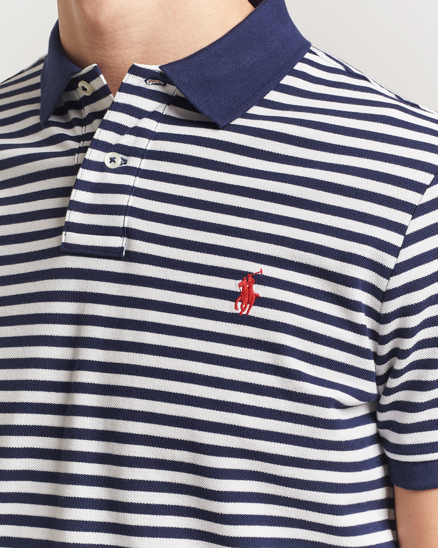 Herre | Pikéer | Polo Ralph Lauren | Custom Slim Fit Striped Polo Deckwash White/Navy
