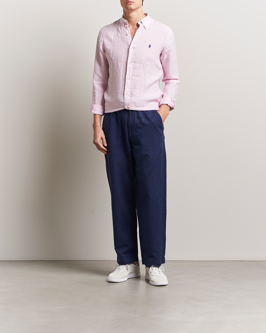 Herre | Skjorter | Polo Ralph Lauren | Custom Fit Striped Linen Shirt Pink/White