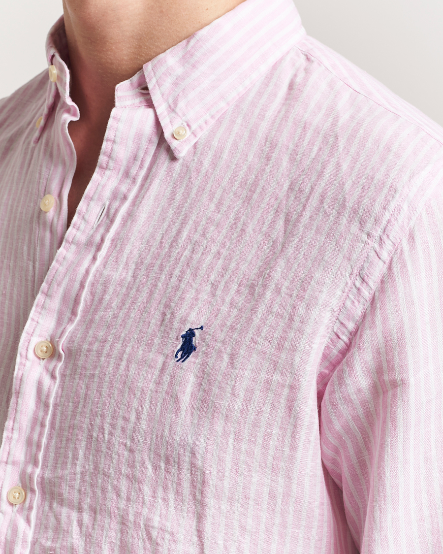 Herre | Skjorter | Polo Ralph Lauren | Custom Fit Striped Linen Shirt Pink/White