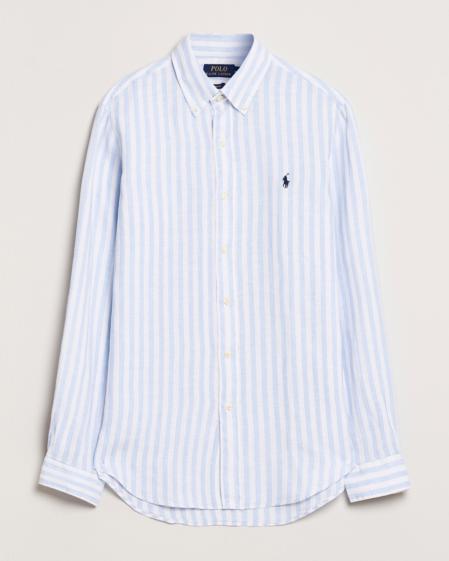 Herre | Skjorter | Polo Ralph Lauren | Custom Fit Striped Linen Shirt Office Blue/White